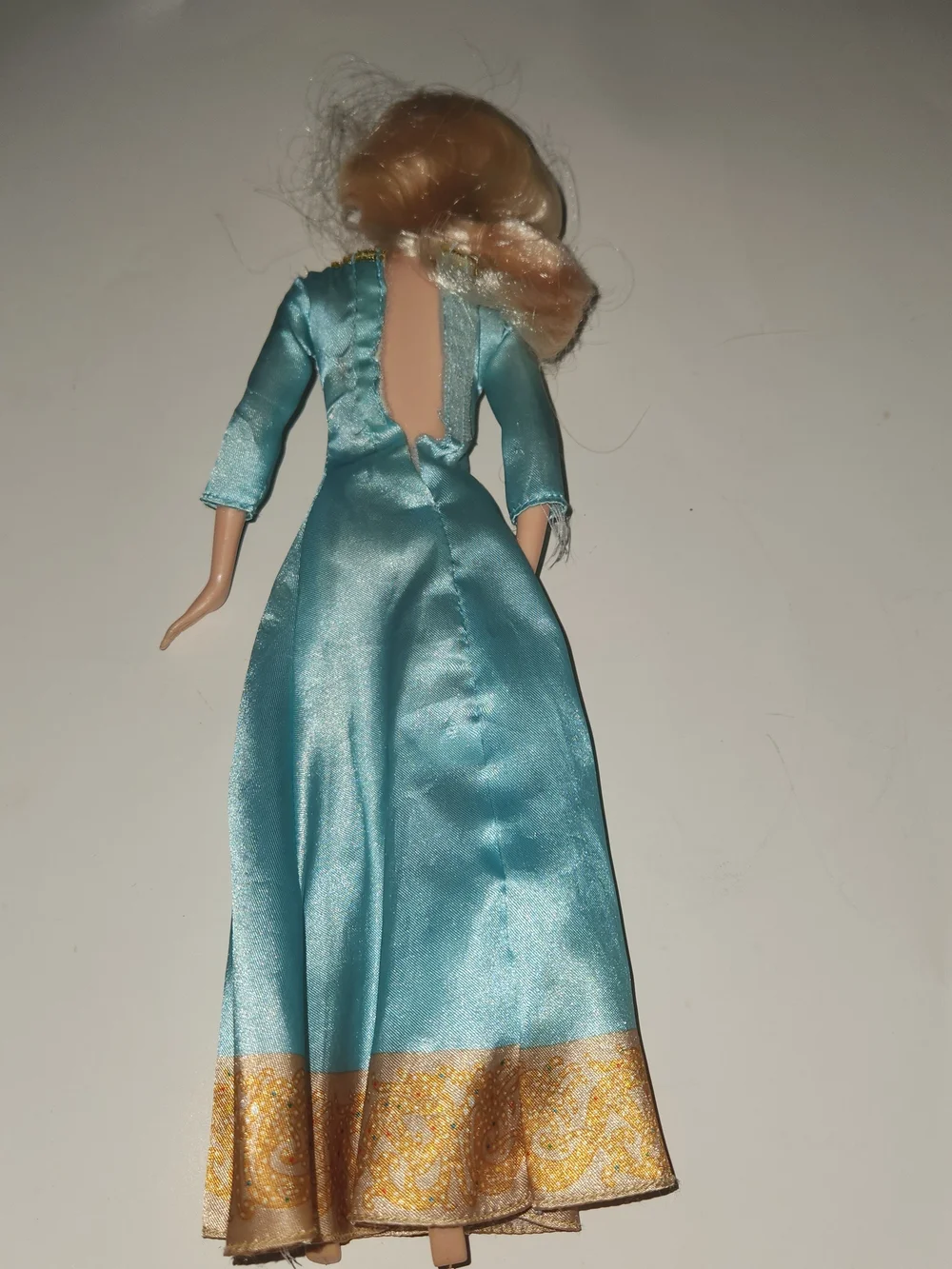 Barbie Aqua Satin Evening Gown with Gold Trim